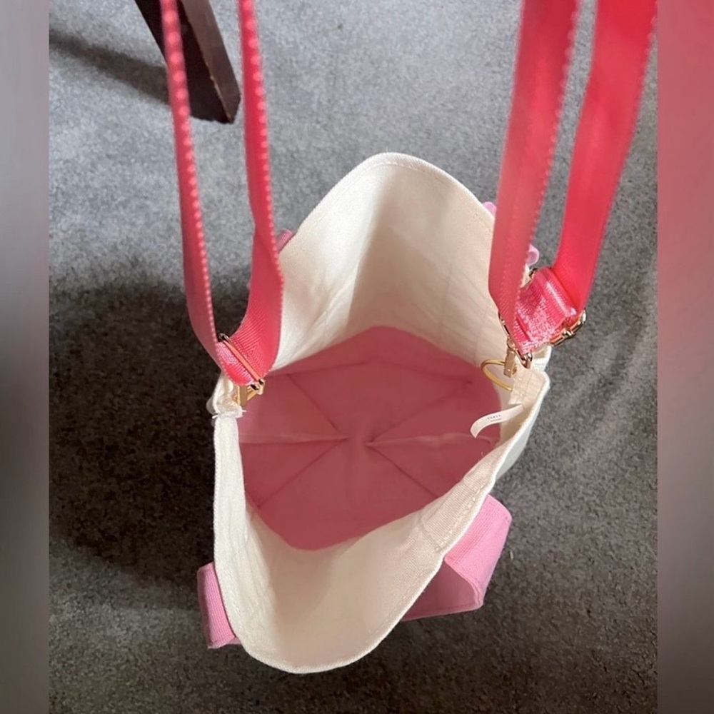 NEW Trader Joe's Mini Pastel Spring CanvasTote Bag/Purse Pink Reusable - Picture 3 of 5